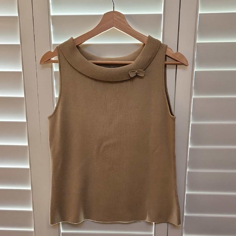 Tan Knit Blouse with Decorative Shoulder Detail